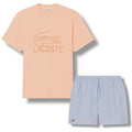 LACOSTE LARGE LOGO T-SHIRT & ALL OVER LOGO SWIM SHORTS SET ORANGE & LIGHT BLUE