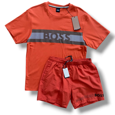 HUGO BOSS T-SHIRT & SWIM SHORTS SET ORANGE *SALE*