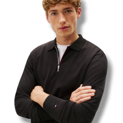 TOMMY HILFIGER LONG ZIP UP SLEEVE POLO SHIRT BLACK