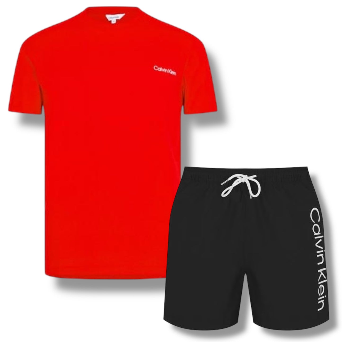 CALVIN KLEIN T-SHIRT & SWIM SHORTS SET RED & BLACK