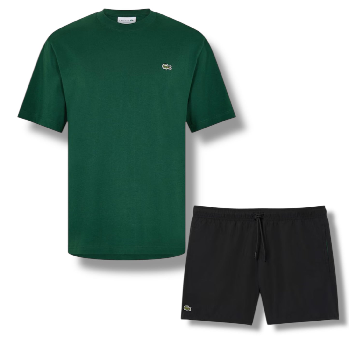 LACOSTE SMALL LOGO T-SHIRT & SWIM SHORTS SET GREEN & BLACK