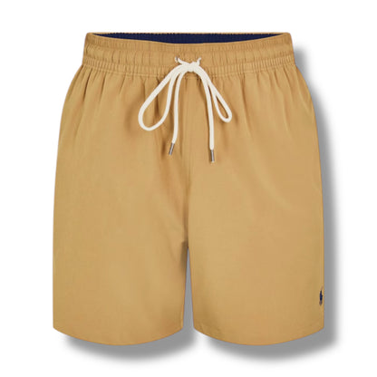 RALPH LAUREN T-SHIRT & SWIM SHORTS SET WHITE & TAN BEIGE