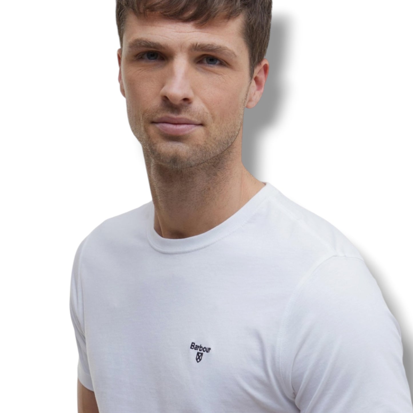 BARBOUR SMALL LOGO T-SHIRT & CHECK SWIM SHORTS SET WHITE & NAVY BLUE