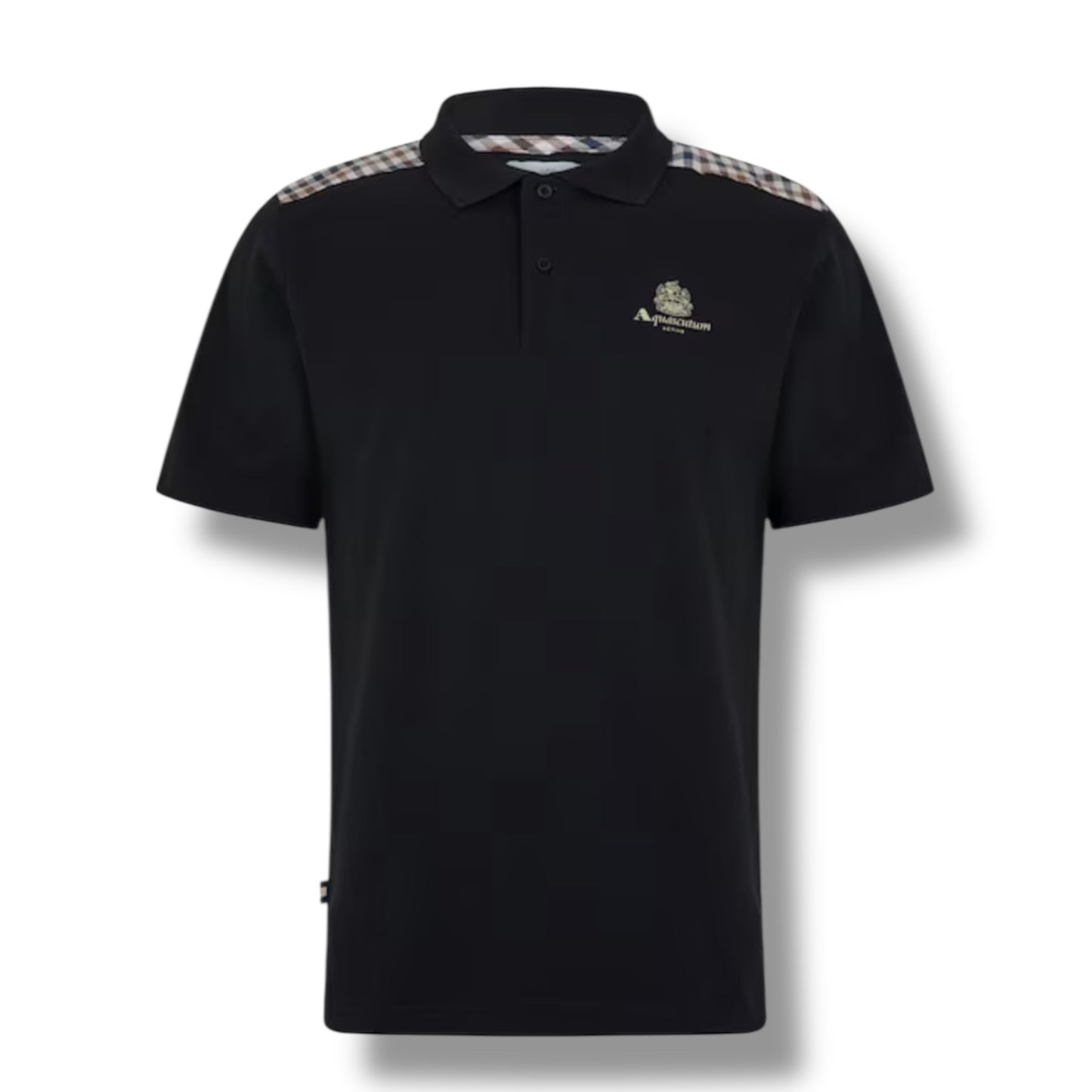 AQUASCUTUM CHECK SHOULDER POLO SHIRT BLACK