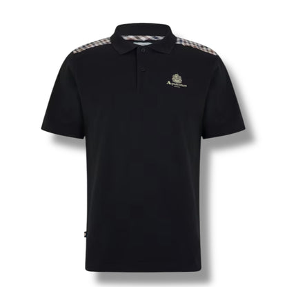 AQUASCUTUM CHECK SHOULDER POLO SHIRT BLACK
