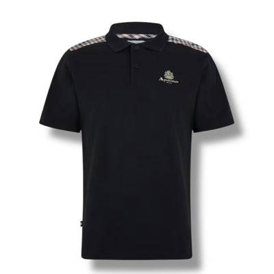 AQUASCUTUM CHECK SHOULDER POLO SHIRT BLACK