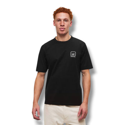 CP COMPANY METROPOLIS BACK STENCIL LOGO T-SHIRT BLACK