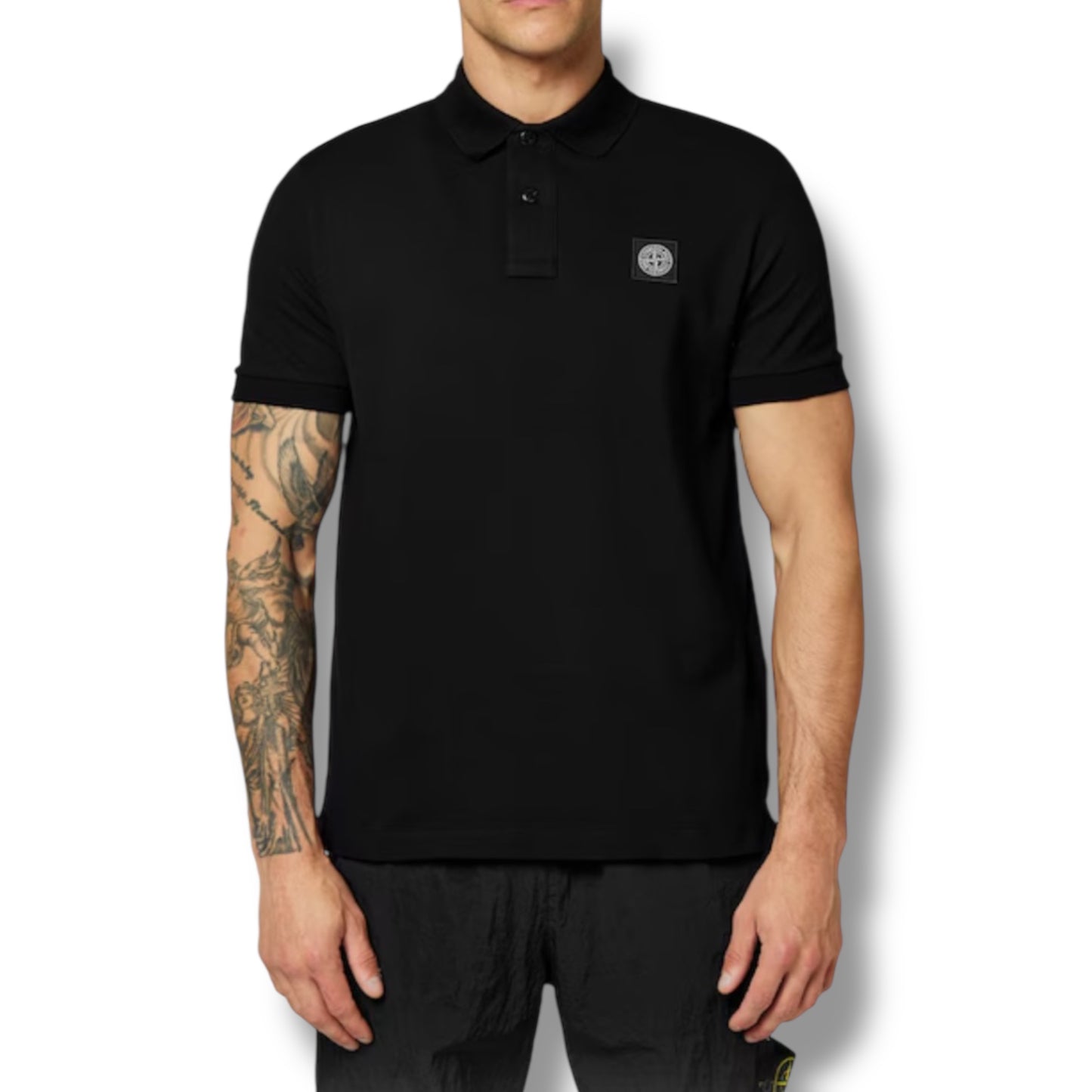 STONE ISLAND PATCH LOGO POLO SHIRT BLACK