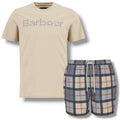BARBOUR CHECK LOGO T-SHIRT & CHECK SWIM SHORTS SET BEIGE