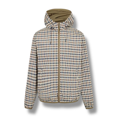AQUASCUTUM HOODED RAIN JACKET REVERSIBLE KHAKI GREEN - CHECK