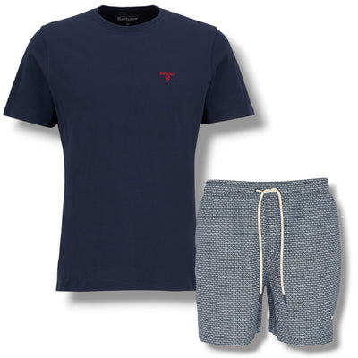 BARBOUR SMALL LOGO T-SHIRT & SHELL SWIM SHORTS NAVY BLUE & NAVY BLUE