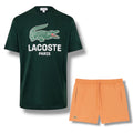 LACOSTE LARGE LOGO T-SHIRT & SWIM SHORTS SET GREEN & ORANGE