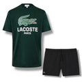 LACOSTE LARGE LOGO T-SHIRT & SWIM SHORTS SET GREEN & BLACK