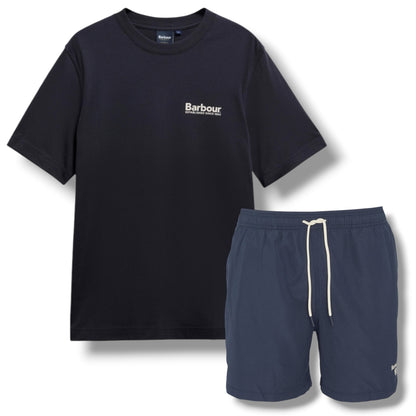 BARBOUR LIGHTHOUSE BACK LOGO T-SHIRT &  SWIM SHORTS NAVY BLUE