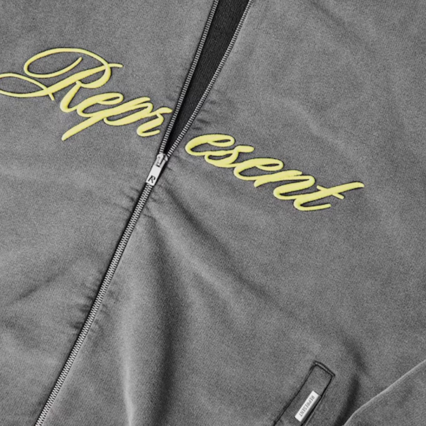 REPRESENT SCRIPT FULL ZIP HOODIE WASHED GREY