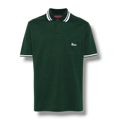 GUCCI SIGNATURE POCKET POLO SHIRT GREEN