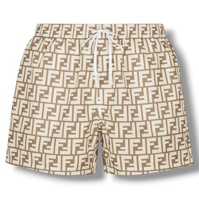 FENDI FF LOGO SWIM SHORTS BEIGE