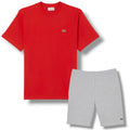LACOSTE SMALL LOGO T-SHIRT & JERSEY SHORTS SET RED & GREY