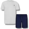 RALPH LAUREN LOGO T-SHIRT & JERSEY SHORTS SET WHITE & NAVY BLUE