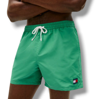 TOMMY HILFIGER SMALL LOGO T-SHIRT & SWIM SHORTS SET PINE GREEN & GREEN