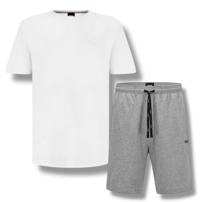 HUGO BOSS MIX JERSEY T-SHIRT & SHORTS SET WHITE & GREY