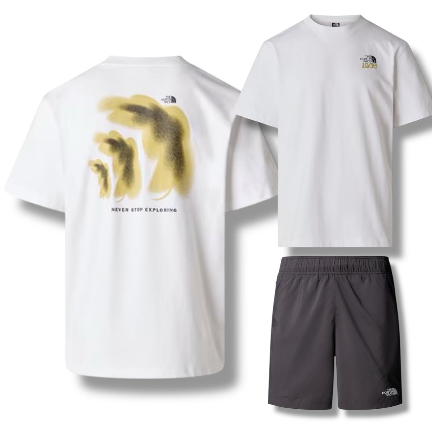 THE NORTH FACE TNF GRAPH T-SHIRT & SHORTS SET WHITE & GREY