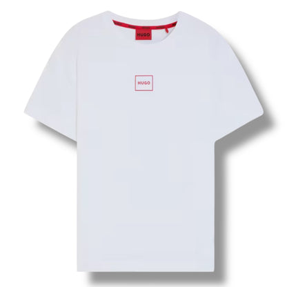 HUGO SMALL BOX LOGO T-SHIRT & ALL OVER SWIM SHORTS SET WHITE & RED