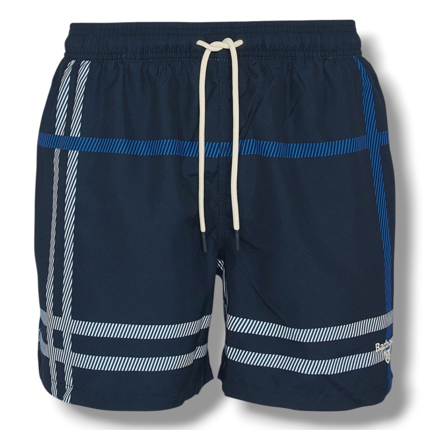 BARBOUR SMALL LOGO T-SHIRT & CHECK SWIM SHORTS SET WHITE & NAVY BLUE