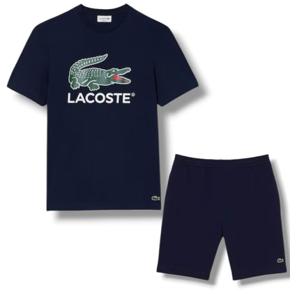 LACOSTE LARGE LOGO T-SHIRT & JERSEY SHORTS SET NAVY