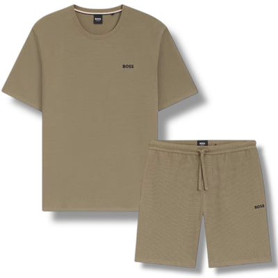 HUGO BOSS WAFFLE JERSEY T-SHIRT & SHORTS SET BROWN