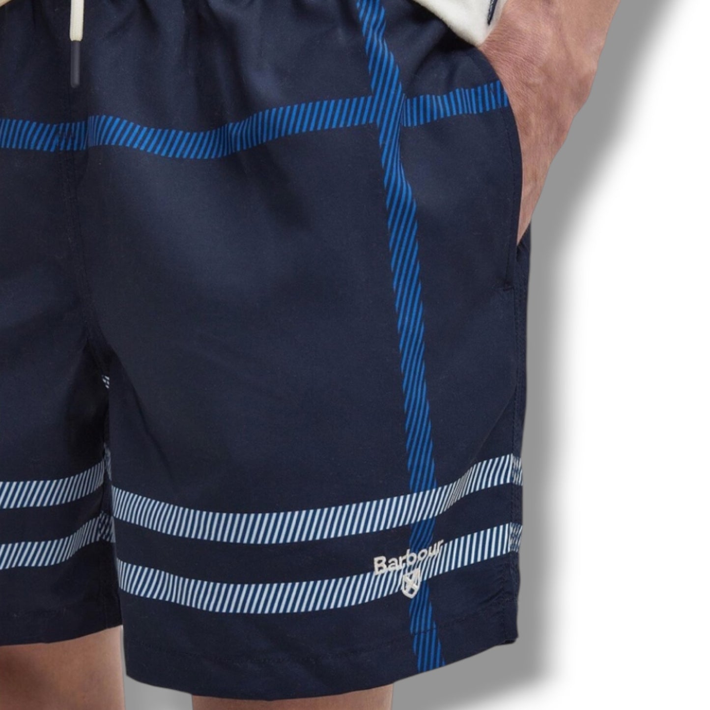 BARBOUR SMALL LOGO T-SHIRT & CHECK SWIM SHORTS SET PINK & NAVY BLUE