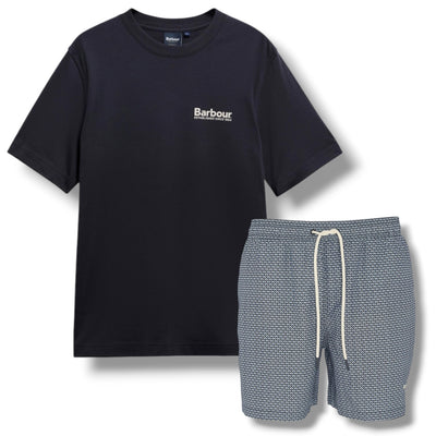 BARBOUR LIGHTHOUSE BACK LOGO T-SHIRT & SHELL SWIM SHORTS NAVY & NAVY BLUE