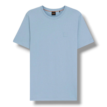 HUGO BOSS PATCH T-SHIRT & VERTI LOGO SWIM SHORTS SET LIGHT BLUE & BLACK