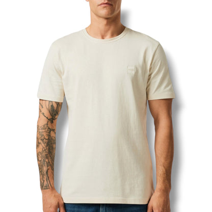 HUGO BOSS PATCH T-SHIRT & VERTI LOGO SWIM SHORTS SET BEIGE & BLACK