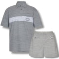 CP COMPANY THIN STRIPE POLO SHIRT & SWIM SHORTS SET GUNMETAL GREY