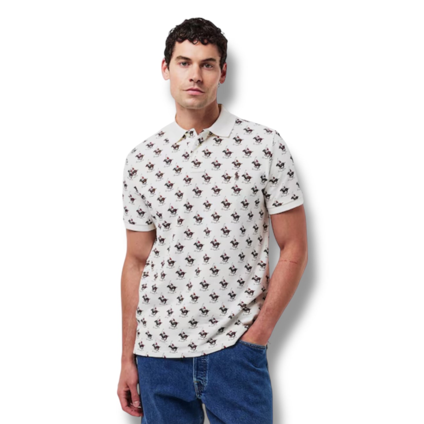 RALPH LAUREN ALL OVER LOGO POLO SHIRT CREAM BEIGE