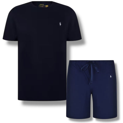 RALPH LAUREN LOGO T-SHIRT & JERSEY SHORTS SET NAVY BLUE