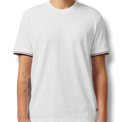 HUGO BOSS SLEEVE TRI TRIM T-SHIRT & SIDE TRIM SWIM SHORTS SET WHITE & BLACK