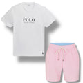 RALPH LAUREN POLO BIG LOGO T-SHIRT & SWIM SHORTS SET WHITE & LIGHT PINK