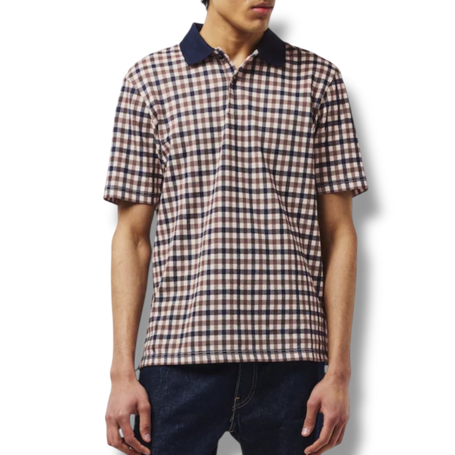 AQUASCUTUM SMALL CHECK POLO SHIRT BROWN - BEIGE