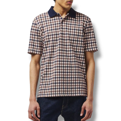 AQUASCUTUM SMALL CHECK POLO SHIRT BROWN - BEIGE