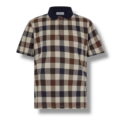 AQUASCUTUM BIG CHECK POLO SHIRT BROWN - BEIGE