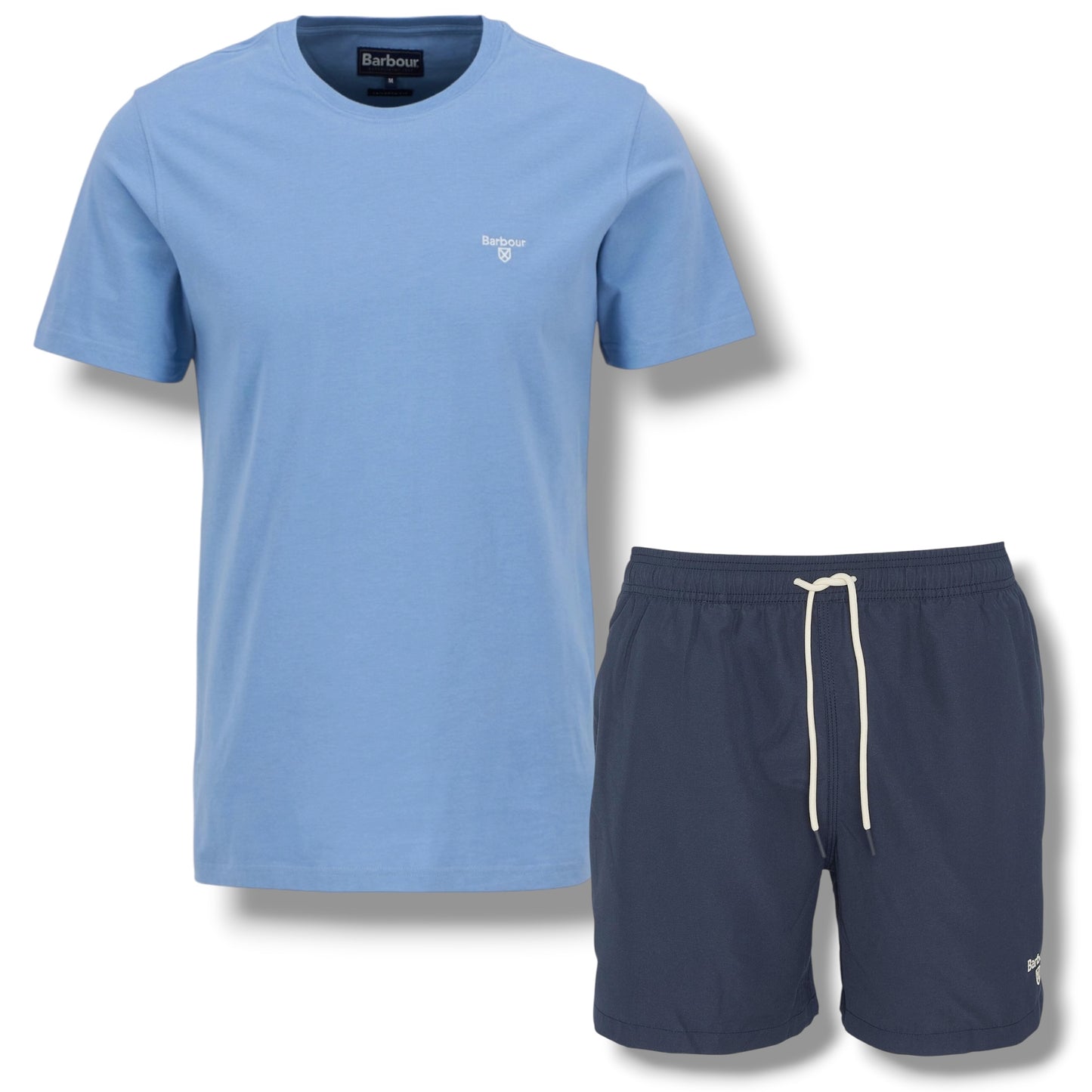 BARBOUR SMALL LOGO T-SHIRT &  SWIM SHORTS LIGHT BLUE & NAVY BLUE