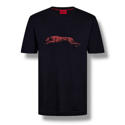 HUGO GREYHOUND DOG LOGO T-SHIRT & VERTI SWIM SHORTS SET BLACK & RED