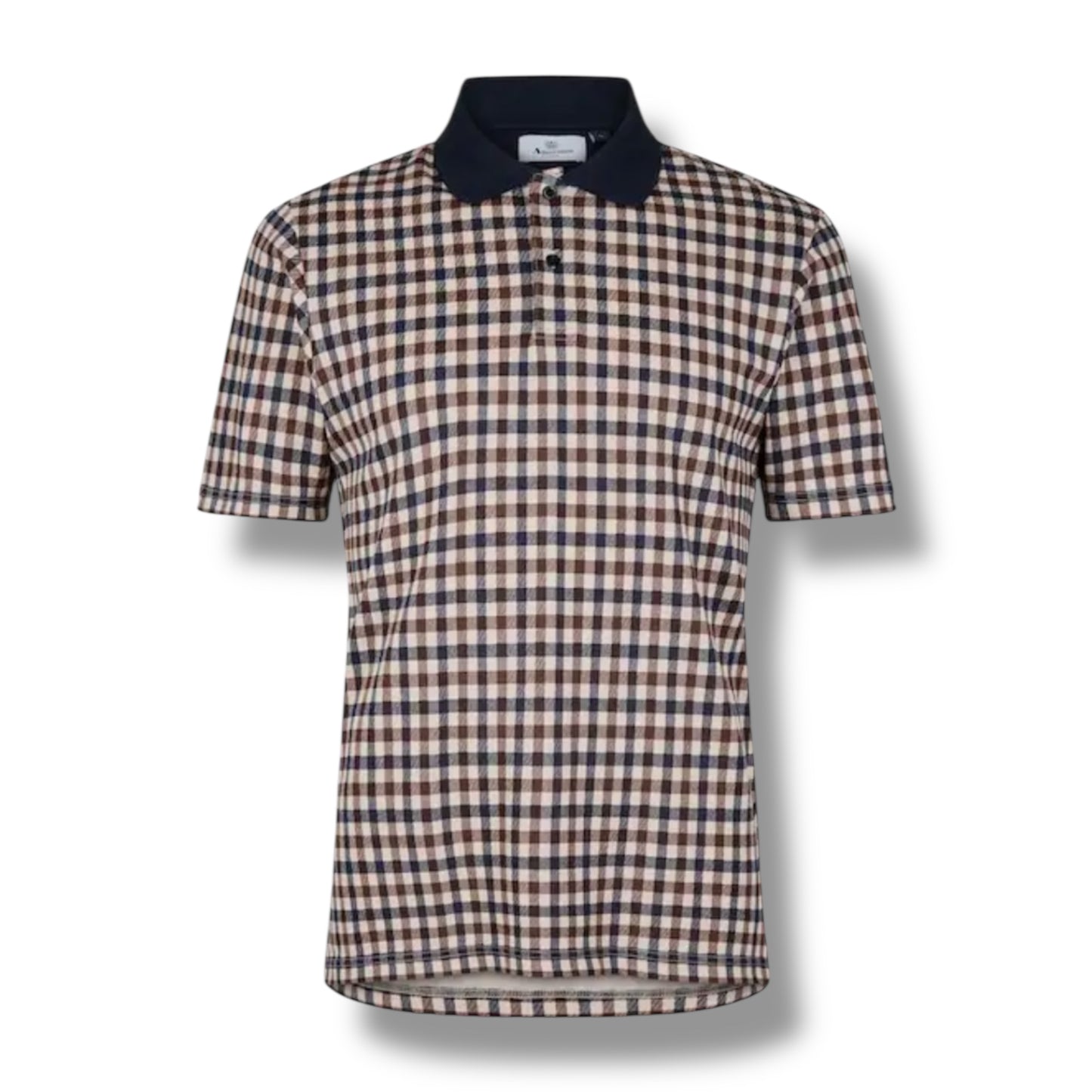 AQUASCUTUM SMALL CHECK POLO SHIRT BROWN - BEIGE