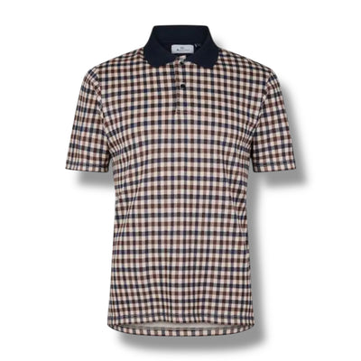 AQUASCUTUM SMALL CHECK POLO SHIRT BROWN - BEIGE