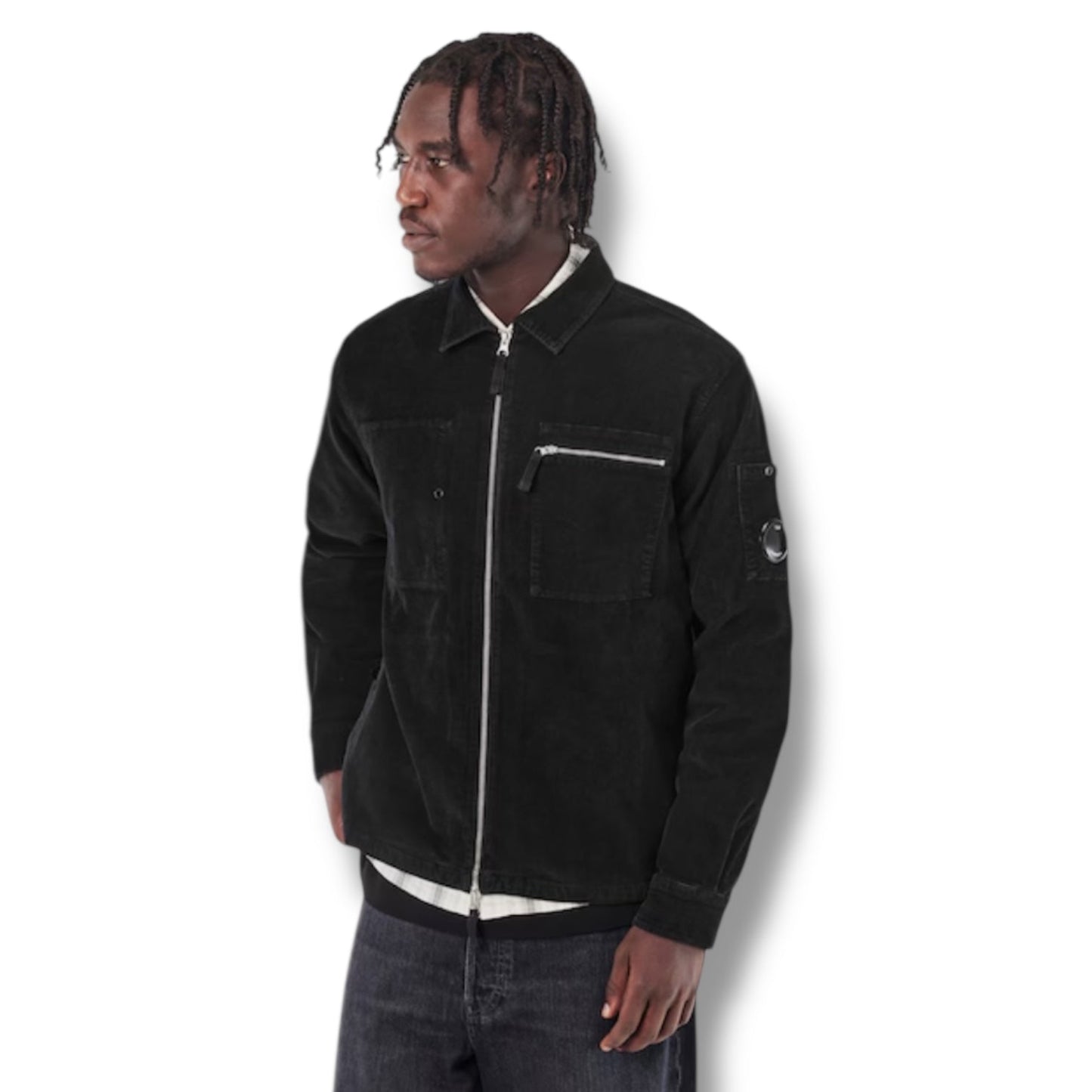 CP COMPANY LENS CORDUROY OVERSHIRT BLACK