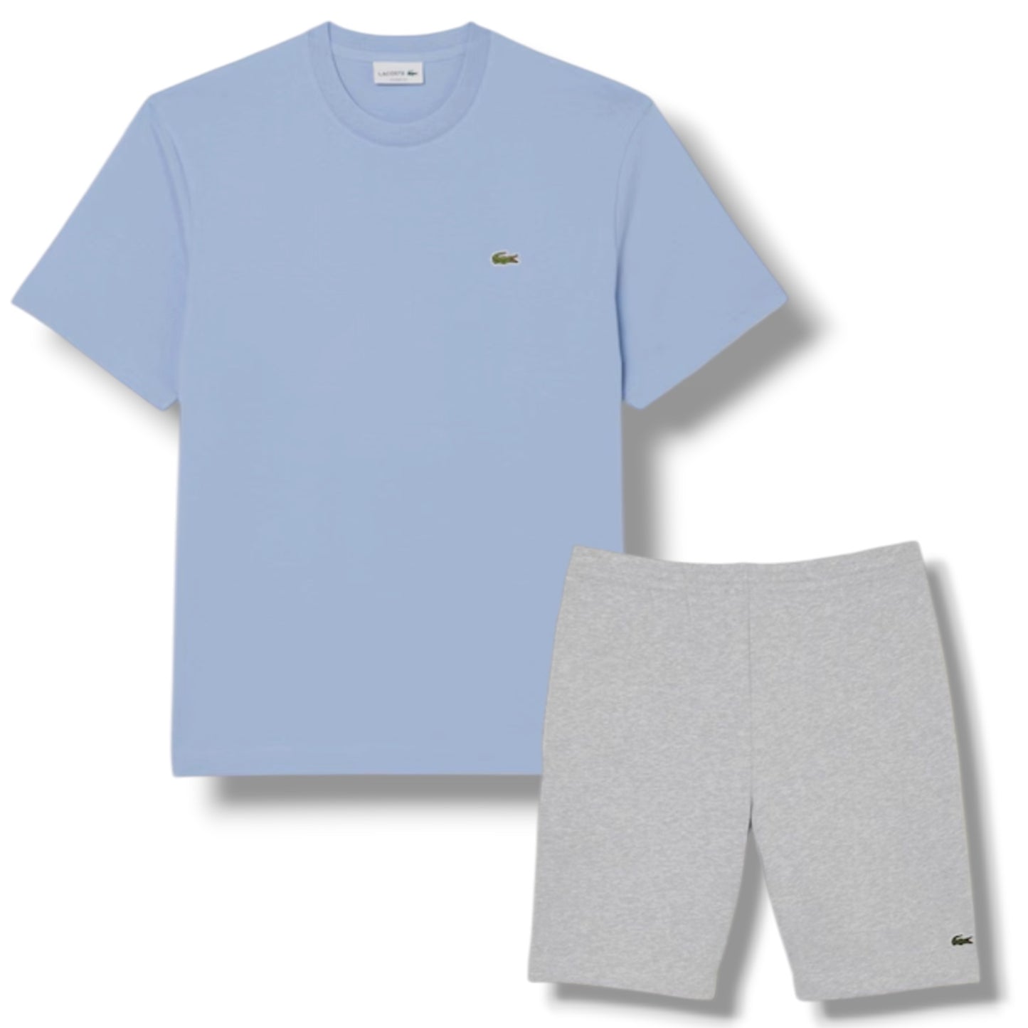 LACOSTE SMALL LOGO T-SHIRT & JERSEY SHORTS SET LIGHT BLUE & GREY