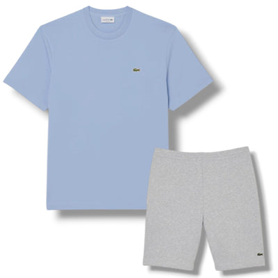 LACOSTE SMALL LOGO T-SHIRT & JERSEY SHORTS SET LIGHT BLUE & GREY