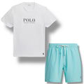 RALPH LAUREN POLO BIG LOGO T-SHIRT & SWIM SHORTS SET WHITE & AQUA